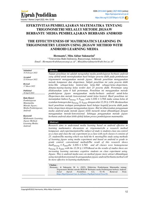 Pdf Efektivitas Pembelajaran Matematika Tentang Trigonometri Melalui