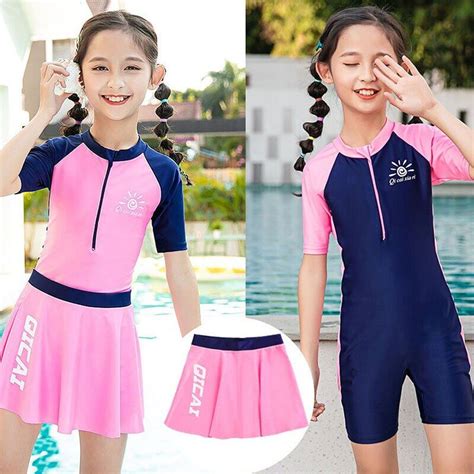 3-14 Years Children Girls Swimsuit One-Piece Short-Sleeved Summer ...