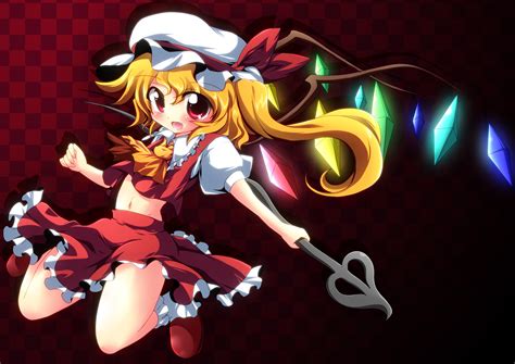 Blonde Hair Fang Flandre Scarlet Geogeo Hat Red Eyes Staff Touhou