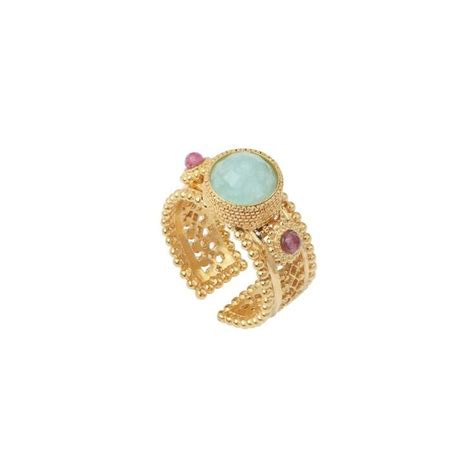 Achat Bague Ajustable Satellite Silma En Plaqu Or Amazonite Et Tourmaline