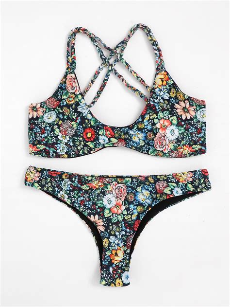 Shop Calico Print Cross Back Bikini Set Online Shein Offers Calico