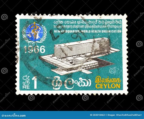 Cancelled Postage Stamp Printed By Ceylon That Shows New Headquarter