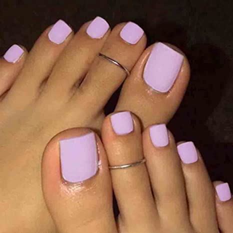 Outyua Solid Square Fake Toenails Matte Press On Toe Nails Purple Short