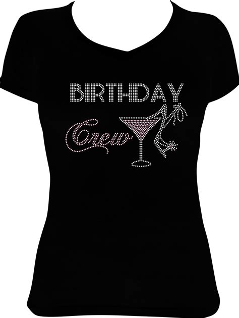 Birthday Crew Martini Bling Shirt Birthday Bling Shirt Rhinestone