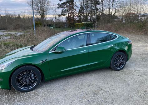 Tesla Model 3 With Green Vinyl Tesla Model 3 Wiki