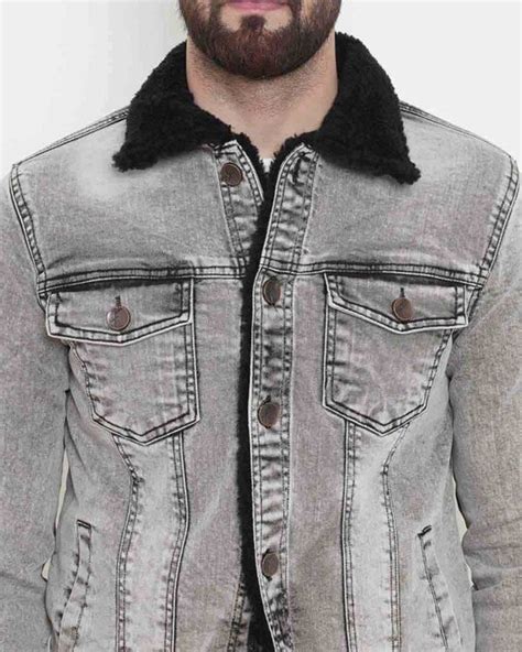 Buy Fugazee Stone Faux Fur Denim Jacket Online At Bewakoof