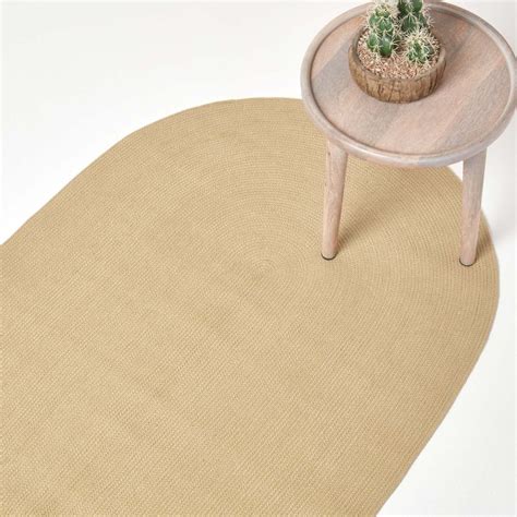 Tapis ovale tissé à plat en coton Beige 90 x 150 cm