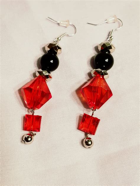 Handmade Red And Black Bead Dangle Earrings Black Earrings Dangle