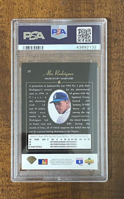 Upper Deck Sp Alex Rodriguez Foil Rookie Card Rc Psa