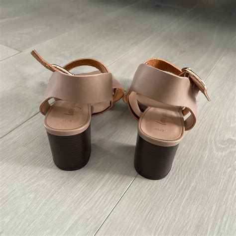 NEW LOOK Nude Leather Look Cross Strap Block Depop