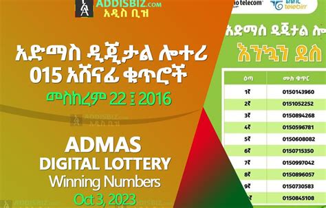 Admas Digital Lottery 015 Meskerem 2016 Oct 3 2023 Results Winning