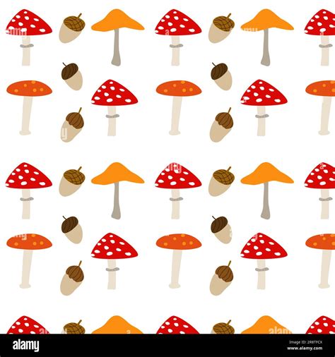 Cartoon Seamless Pattern With Mushrooms And Acorn Stock Vector Image