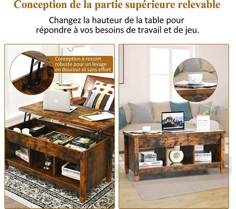 Table Basse Avec Plateau Relevable Compartiments Ouverts Pour