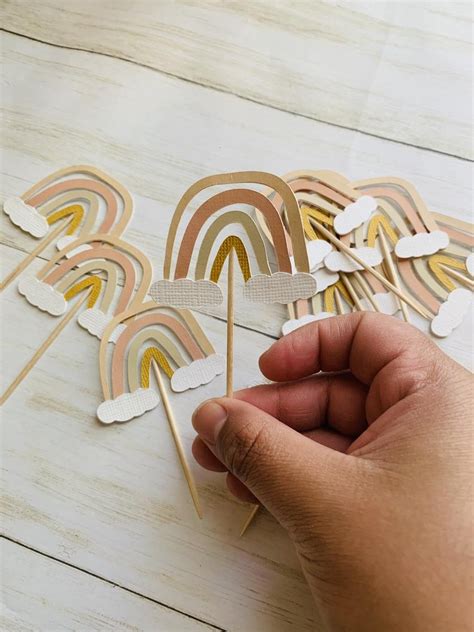 Boho Rainbow Cupcake Toppers Etsy UK Baby Girl First Birthday