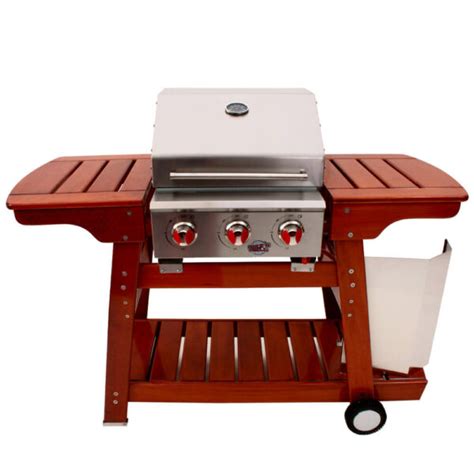 Barbecue Gaz Bruleurs En Inox Sur Socle En Bois