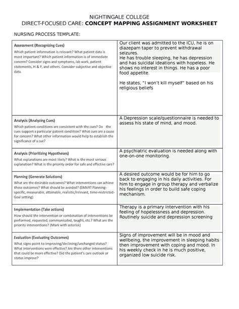 Concept Map Nightingale College Direct Focused Care Concept