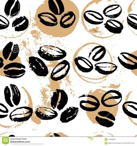 Drawn Coffee Bean Seamless Background Pattern With Falling Coffee