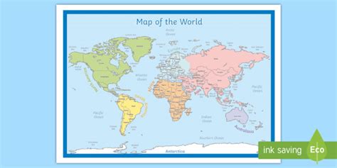 KS2 Labeled World Map Poster - Primary Resources