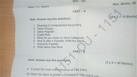 Degree 5th Sem Computerized Accounting Question Paper Ou New Pattern B