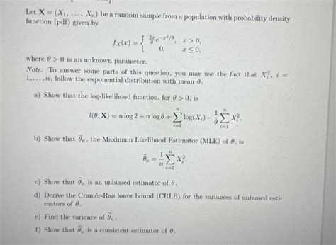 Solved Let X X1 Xn Be A Random Sample From A Population Chegg