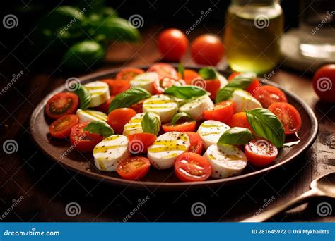 Italian Gastronomy Delight In The Refreshing Caprese Salad Stock