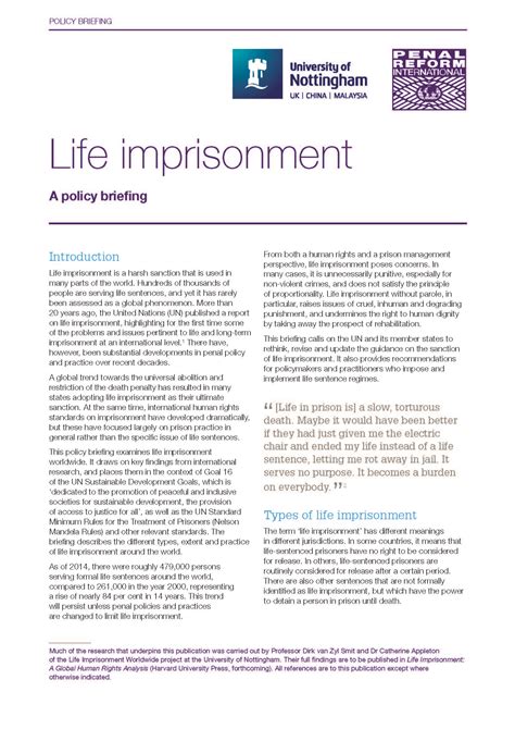 Life imprisonment: A policy briefing - Penal Reform International