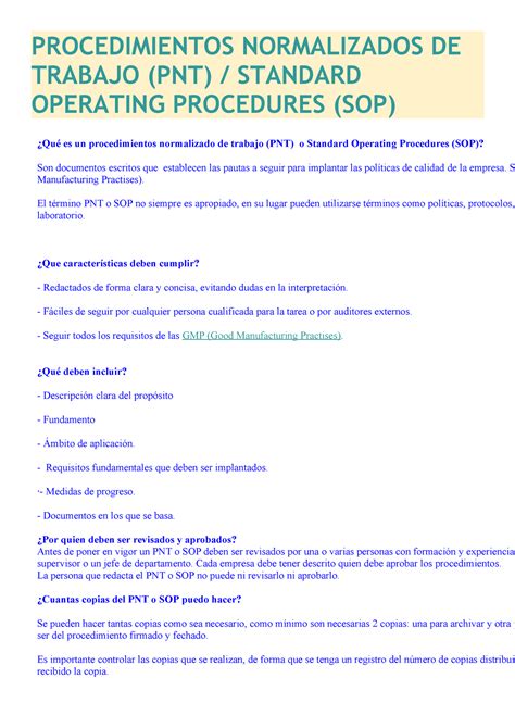 Procedimientos Normalizados De Trabajo En El Laboratorio De Control