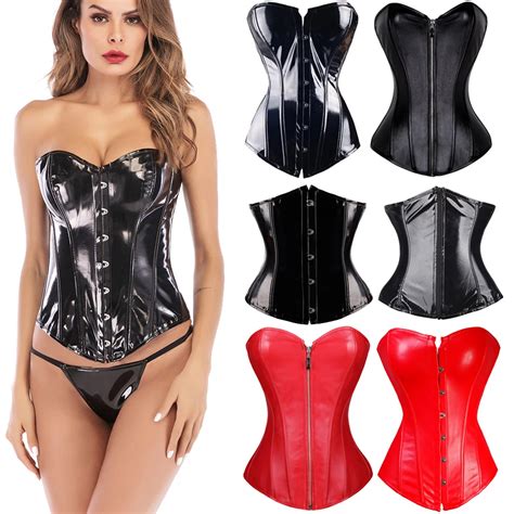 X Sexy Black PVC Vinyl Gothic Corset Black Burlesque Lingerie Bustier