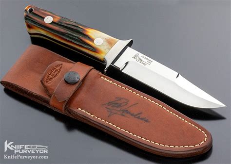 Bob Loveless Custom Knife Amber Stag Double Nude Logo Chute Knife