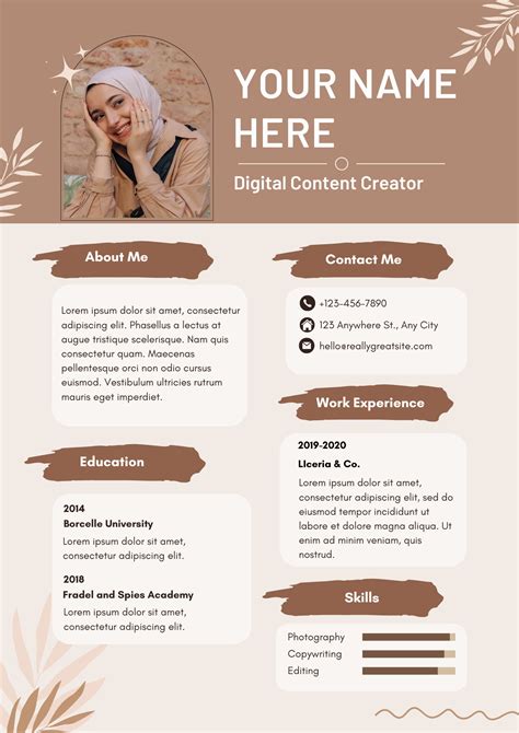 Content Creator Resume Cv Template Resume Template With Photo Graphics