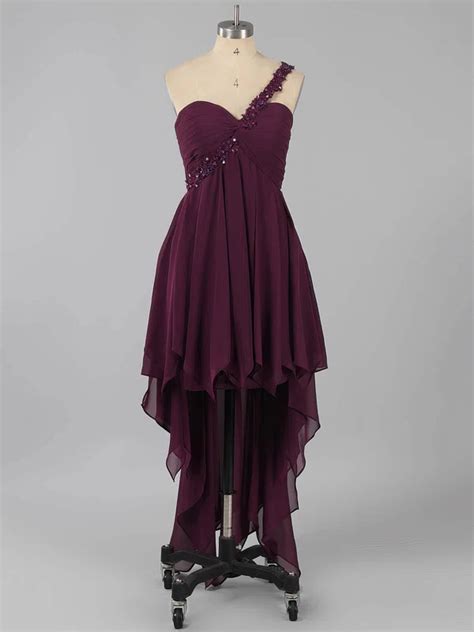 A Line One Shoulder Chiffon Asymmetrical Beading Short Prom Dresses