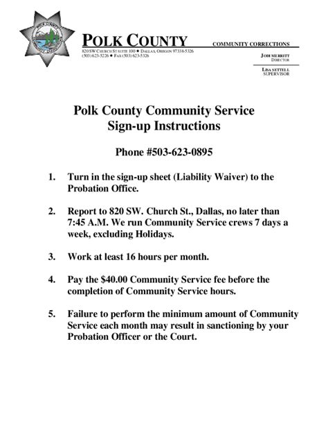 Fillable Online Polk County Community Service Sign Up Instructions Fax