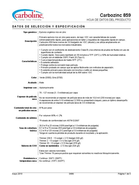 Carbozinc 859 Pds Pdf Humedad Zinc