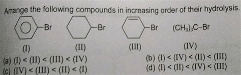 Arrange The Following Compounds In Increasing Order Of Their Hydrolysis