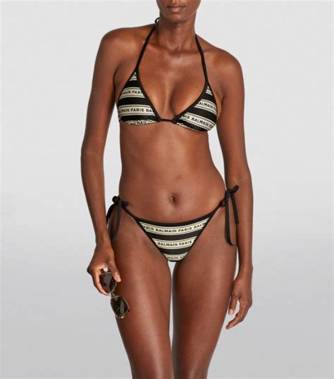 Womens Balmain Black Logo Print Triangle Bikini Harrods US