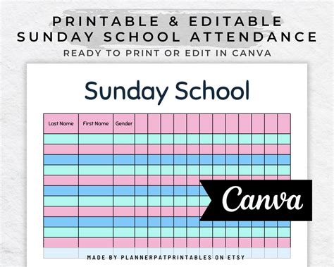 Editable Sunday School Attendance Sheet Printable for Kids - Etsy