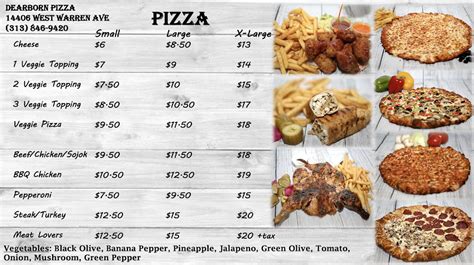 Menu at Dearborn Pizza (Dearborn) pizzeria, Dearborn, W Warren Ave