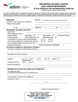 Remplissable En Ligne D Claration De Place Vacante Pour Salari B N