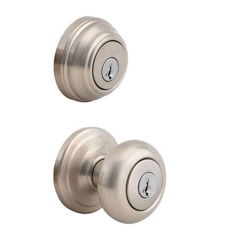 Kwikset Juno Satin Nickel Exterior Entry Door Knob And Double Cylinder