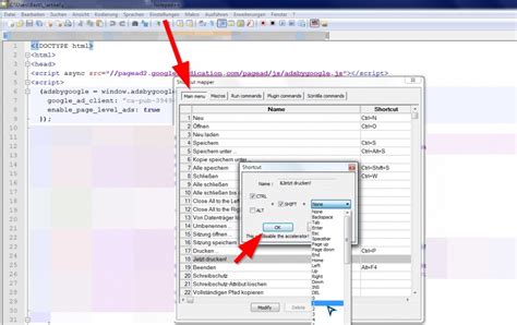 Notepad++: Custom Shortcuts set