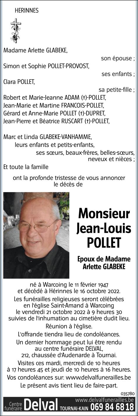 Jean Louis POLLET 16 10 2022 Avis nécrologique lavenir net