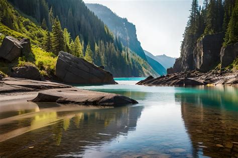 Premium Photo A River In The Mountains With A Blue River In The