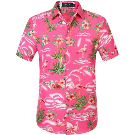 Sslr Hawaiian Shirt For Men Flamingo Short Sleeve Casual Button Down