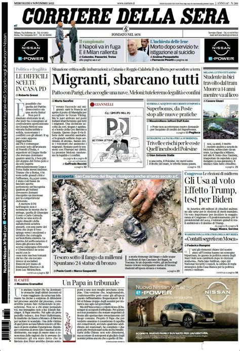 Newspaper Corriere Della Sera Italy Newspapers In Italy Wednesday S