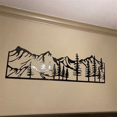 Mountain And Trees Scene Metal Wall Art Etsy Etsy Wall Art Metal