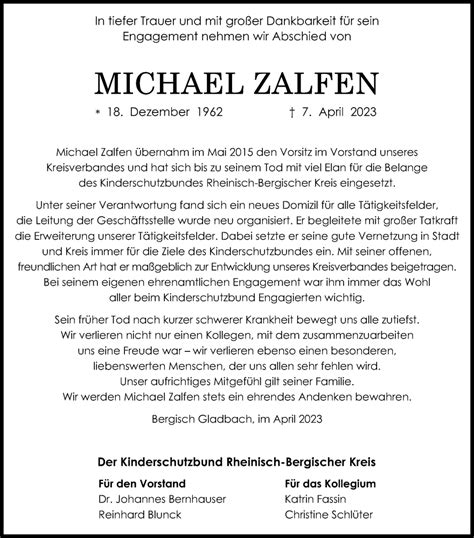 Traueranzeigen Von Michael Zalfen Wirtrauern