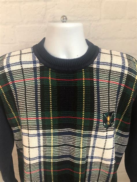 Vintage Mens John Ashford Golf Sweater Navy Blue Pla Gem