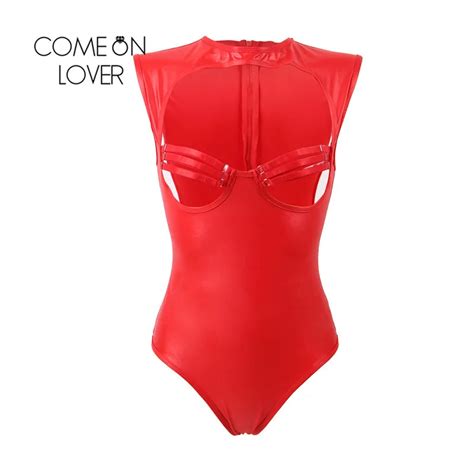 Open Bust Sexy Teddies Pu Leather Locomotive Style Bodysuit Women Back Zipper High Quality