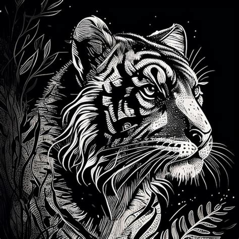 Premium AI Image | A black and white drawing of a tiger with the head ...