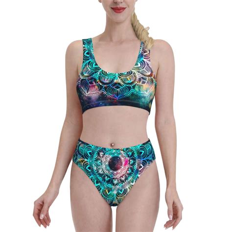 Lukts Women High Waisted Bikini Set Watercolor Mandala Swimsuit Piece